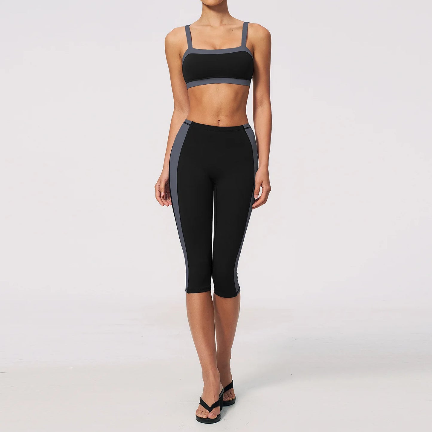 Athletic Wear Women Yoga Set 2pcs Workout Set Sportswear Gym Clothing Fitness Short Sleeve High Waist Capri Pants Sports Suits