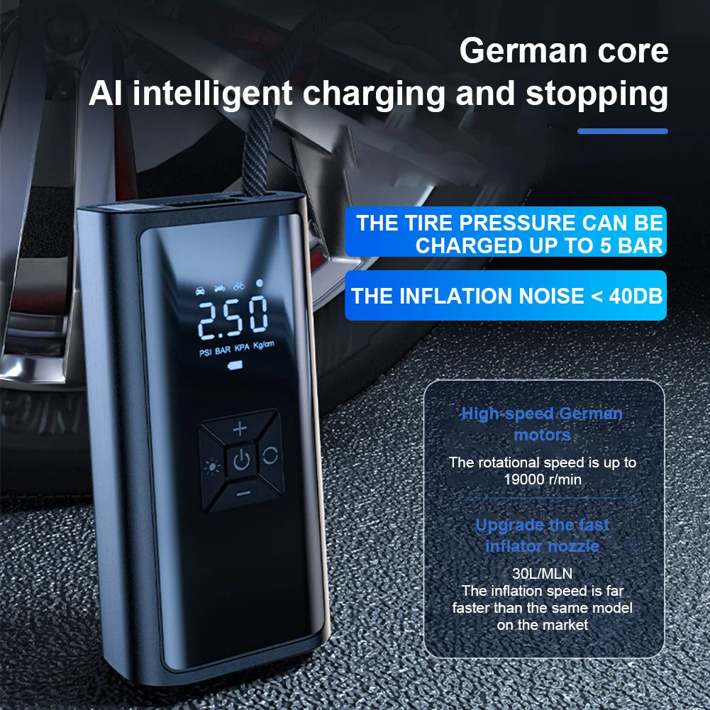 150PSI Car Inflator Pump Wireless Handheld Inflator Pump Intelligent LCD Display Car Tire Inflator for Automobile Bicycle Ball