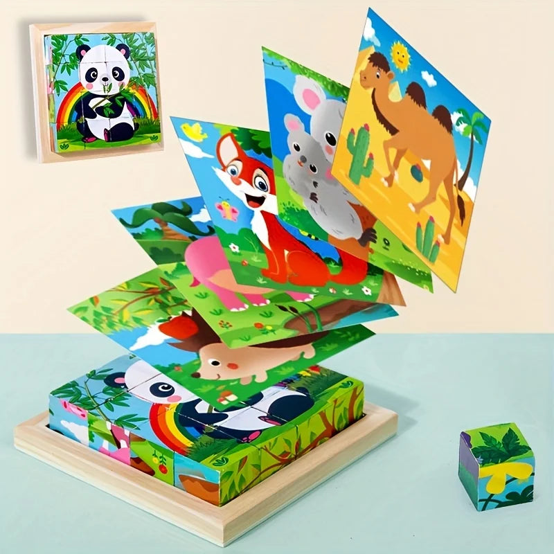 A Set of Six-Sided 3D Cube Puzzle Tray Wooden Children's Storage Toys Children's Educational Toys Fun Game
