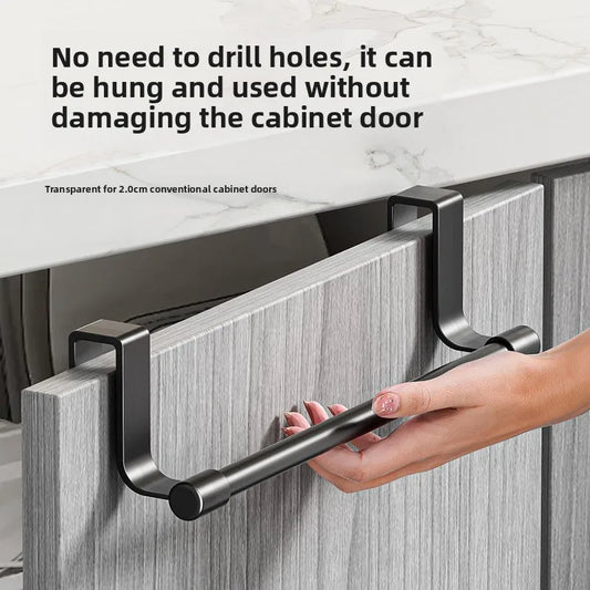 No Drill Hanging Towel Rack for Kitchen - Over Cabinet Door Storage Organizer for Dishcloth Gloves Sponge Holder