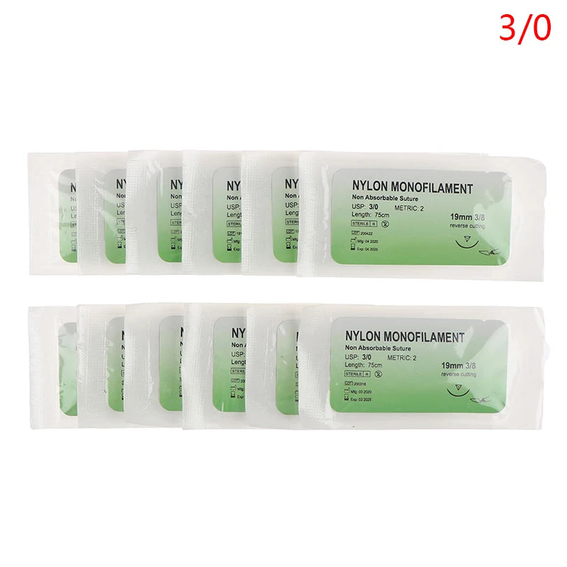 12Pcs 2/0 3/0 4/0 5/0 Medical Needle Suture Nylon Monofilament Thread Suture Practice Kit Teaching Demonstrations Exercises