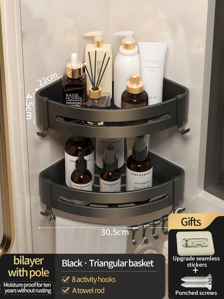 No-Drill Bathroom Shelf Shelves Shampoo Makeup Storage Holder Kitchen Organizer Wall Mounted Bathroom Accessories
