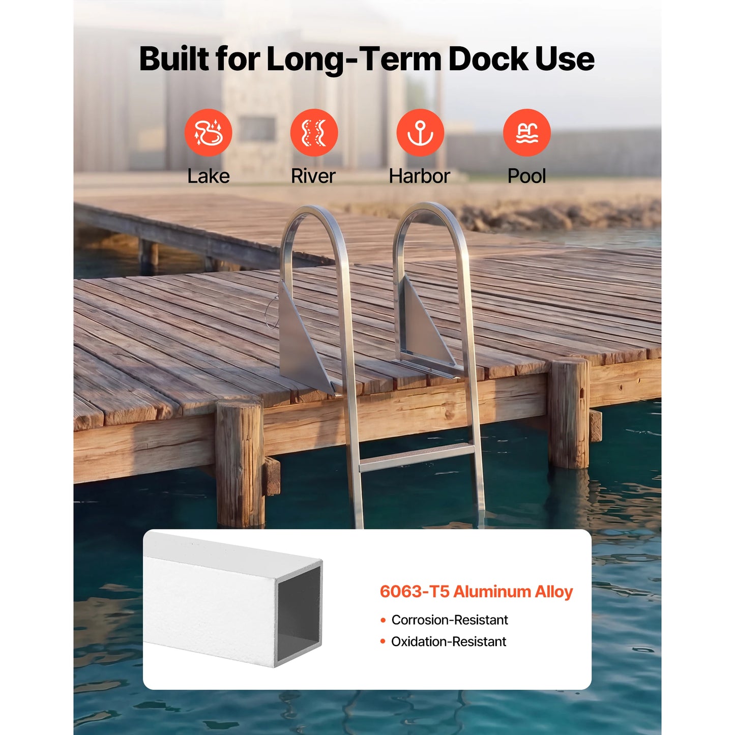 SucceBuy 4-Step Flip-Up Dock Ladder, 350 lbs Aluminum Alloy Swim Ladder for Pontoon Boats, Non-Slip Steps for Lake & Marine Use