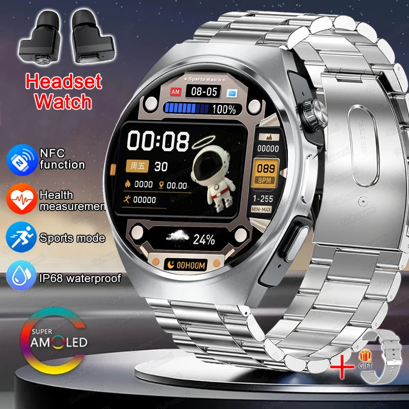 2026 New Man Smart Watch TWS Headset Two In One Wireless Bluetooth Dual Earbuds Call Health Monitor Sport Tracker NFC Smartwatch