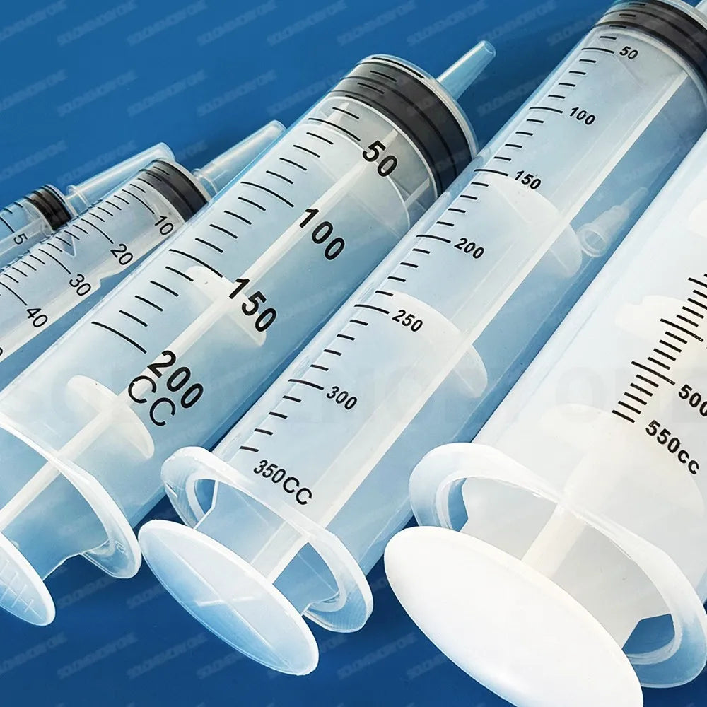 Set of 3Pcs Plastic Syringes, Capacity 1000ml 550ml 350ml 200ml 100ml 60ml 20ml 10ml, Suitable for Laboratory Dispensing Cartri