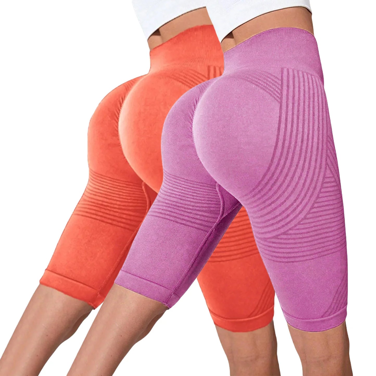 2-Pack of European and American hot-selling seamless hip-lifting fitness pants, belly-tight high-waisted peach hip yoga shorts