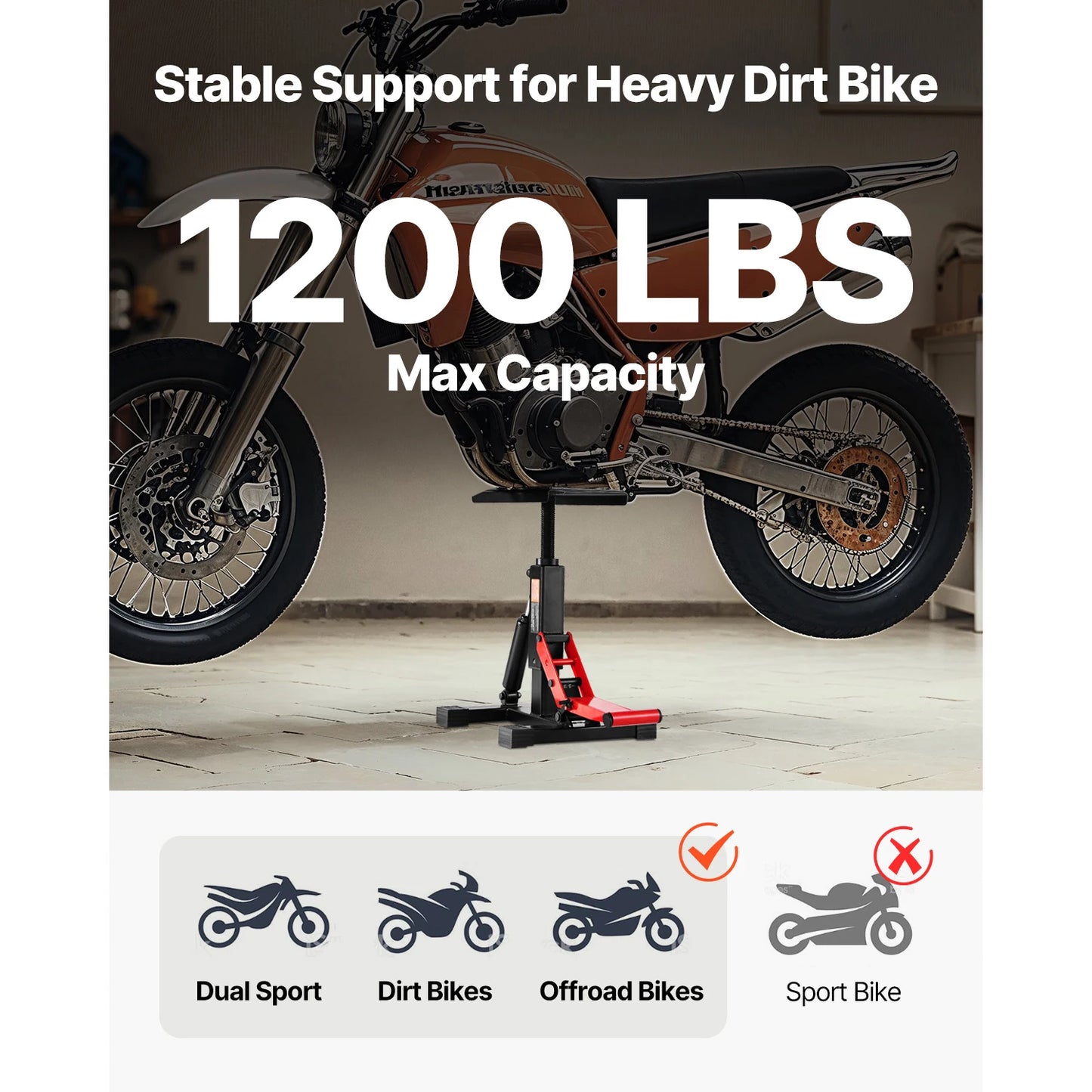 SucceBuy Dirt Bike Lift Stand, 1200lbs Motorcycle Jack Lift Stand and Hydraulic Lift Stand Adjustable Height for Dirtbike Repair