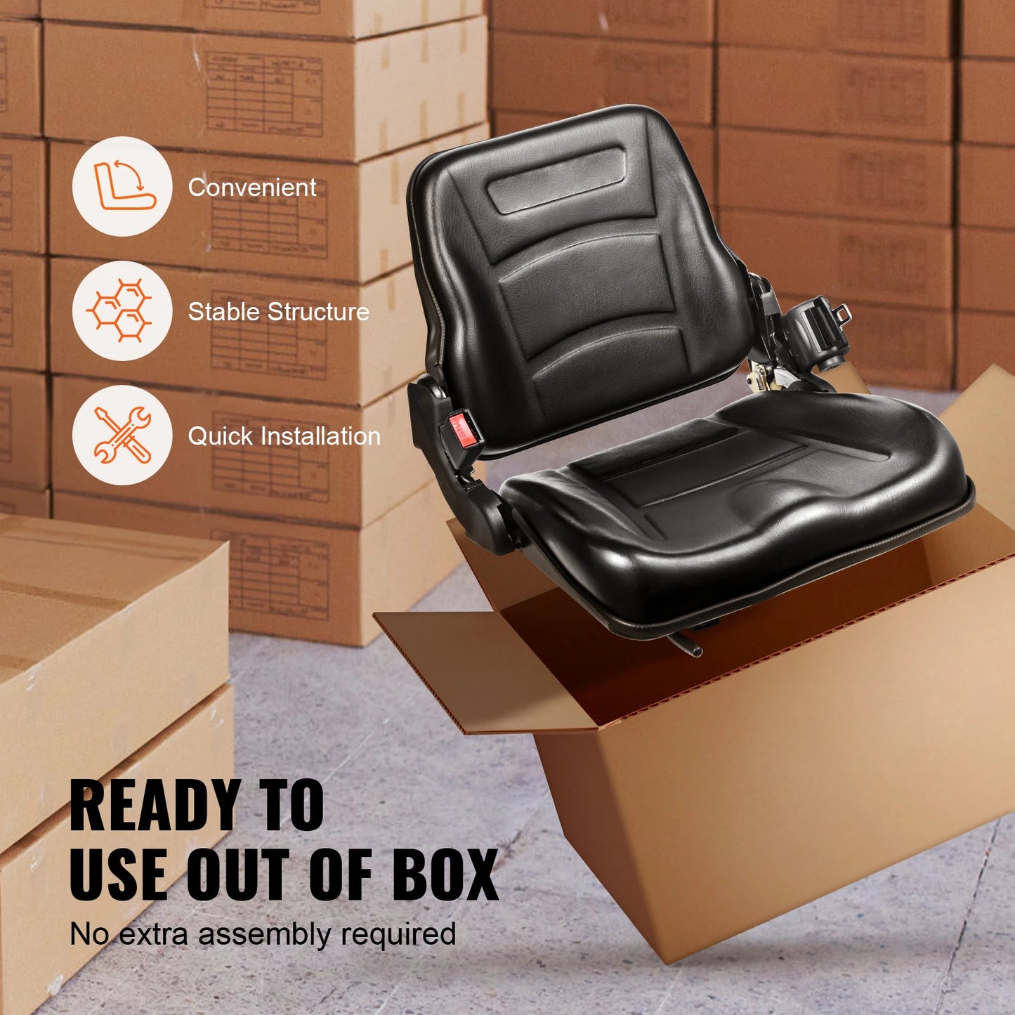 SucceBuy Universal Forklift Seat Fold Down Tractor Seat Comfortable Forklift Seat with Adjustable Angle Back and Micro Switch