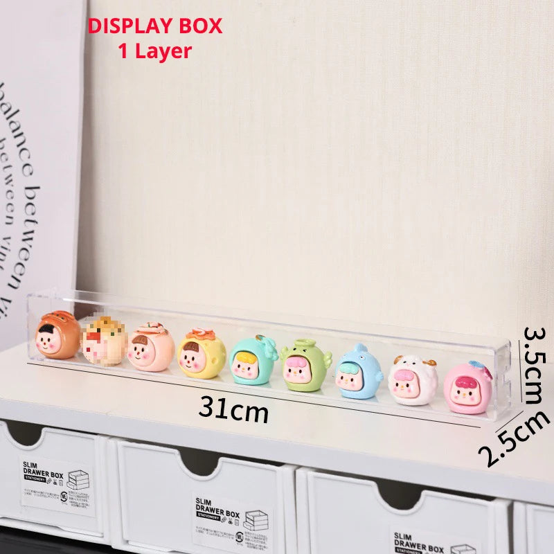 Transparent ABS Blind Box Display Rack Protect Cover for Mini Molly DIY Figure Doll Assemble Storage Box for Collector Cabinet