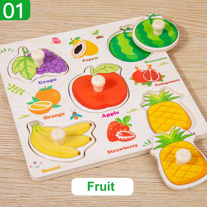 Montessori  Toys Wooden 3d Puzzle Cartoon Animal Intelligence Jigsaw Puzzle Early Learning Educational Toys for Children