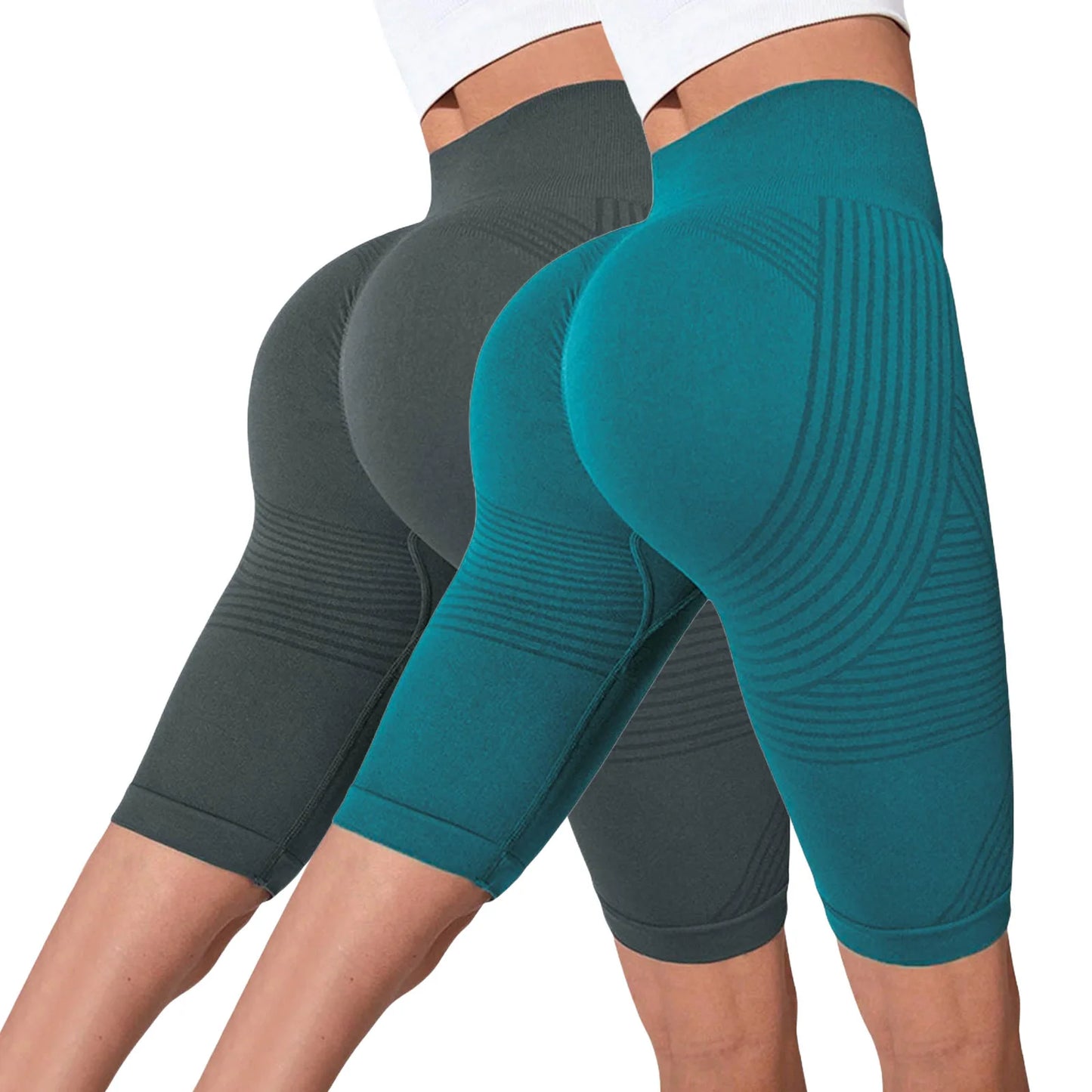 2-Pack of European and American hot-selling seamless hip-lifting fitness pants, belly-tight high-waisted peach hip yoga shorts