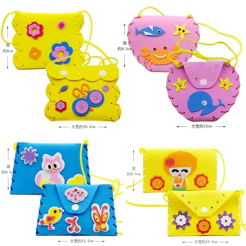 Children DIY Handmade Craft Kits Sew Your Own Purses Colorful EVA Foam Sewing Bags 3D Gem Crystal Stickers Decoration Kids Toys