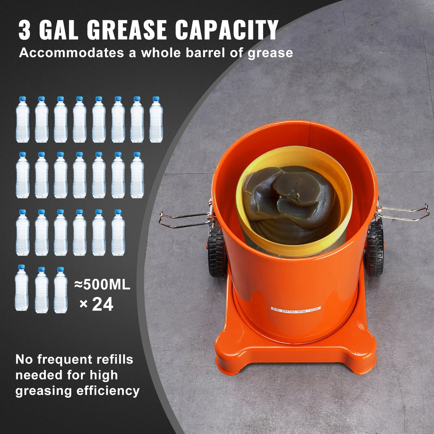 SucceBuy 3/5/10 Gallon Grease Pump Air Operated with Hose Pneumatic Grease Bucket Gun and Wheels to Cars 50:1 Pressure Ratio