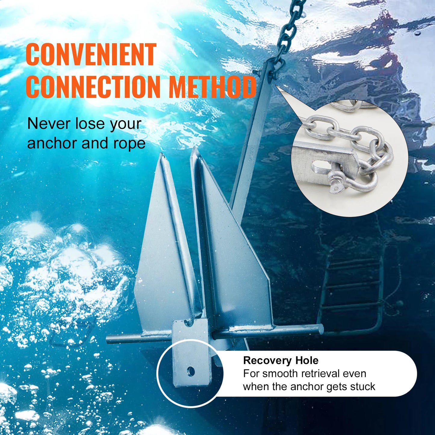 SucceBuy Fluke Style Anchor Kit 13 LBS Hot-Dipped Galvanized Steel Fluke Anchor with 7.9' Chain 101' Rope and Two 0.4" Shackles
