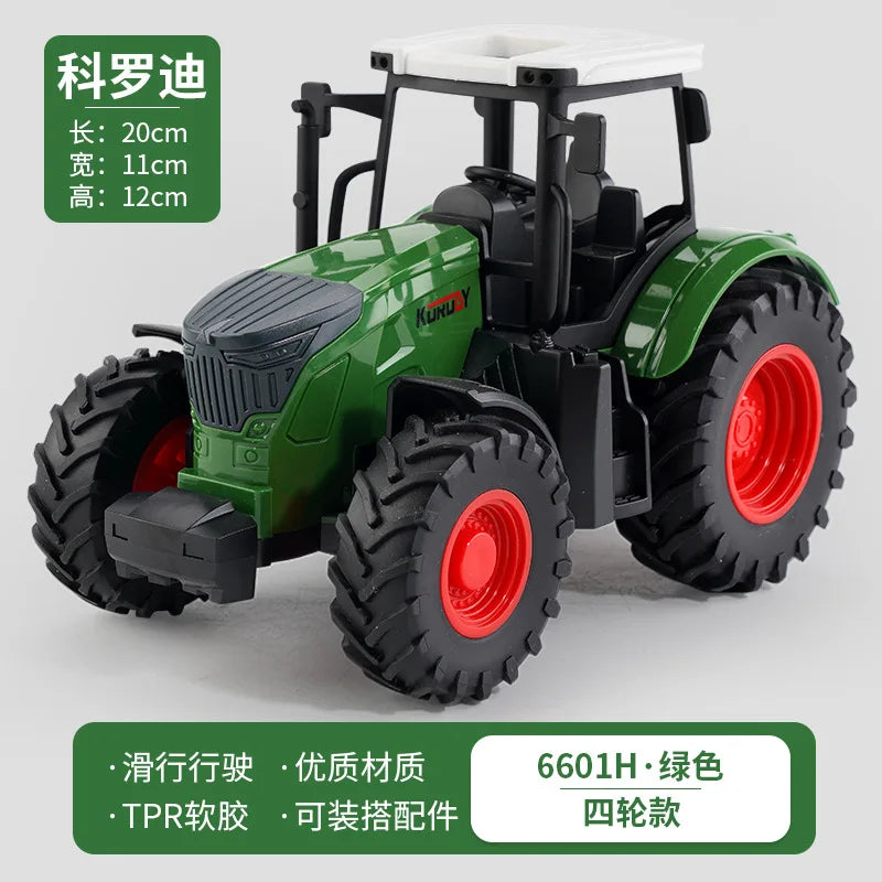 1:24 Scale Remote-Controlled Tractor Toy Alloy Electric Farm Truck with Headlights RC Car Set for Kids Birthday Christmas Gifts