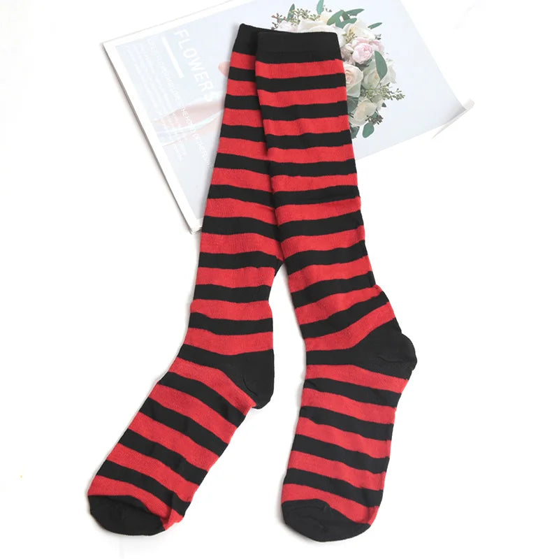 Color Striped Stockings Japanese Knee Socks Fashion Women Keep Warm Sexy Slim Long Socks Black White Striped Hosiery