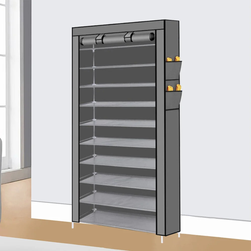 Shoe Rack 10 Tier Shelves Shoes Cabinet Storage 50 Pairs Steel Stand With Cover