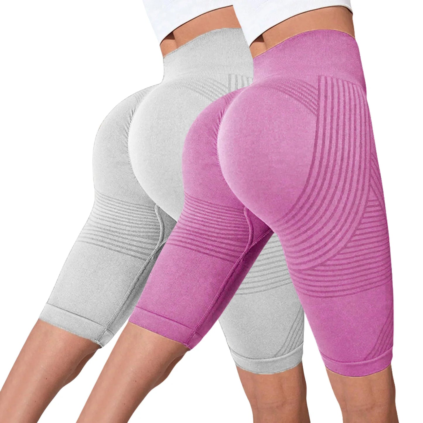 2-Pack of European and American hot-selling seamless hip-lifting fitness pants, belly-tight high-waisted peach hip yoga shorts