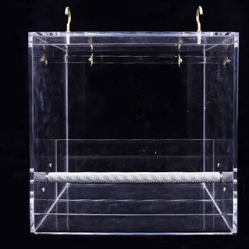 No Mess Bird Feeder for Cage, Automatic Acrylic Bird Feeder Seed Catcher Tray Cage with Hooks