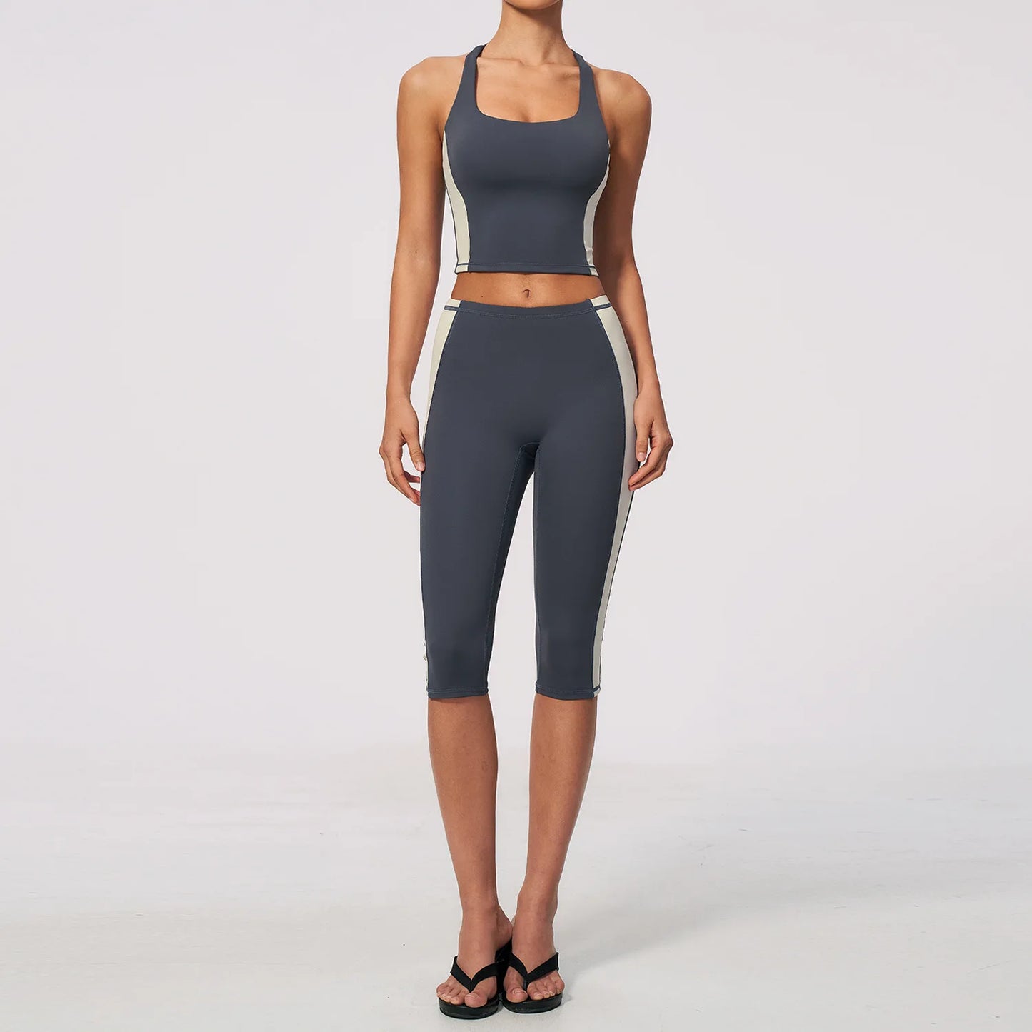 Athletic Wear Women Yoga Set 2pcs Workout Set Sportswear Gym Clothing Fitness Short Sleeve High Waist Capri Pants Sports Suits