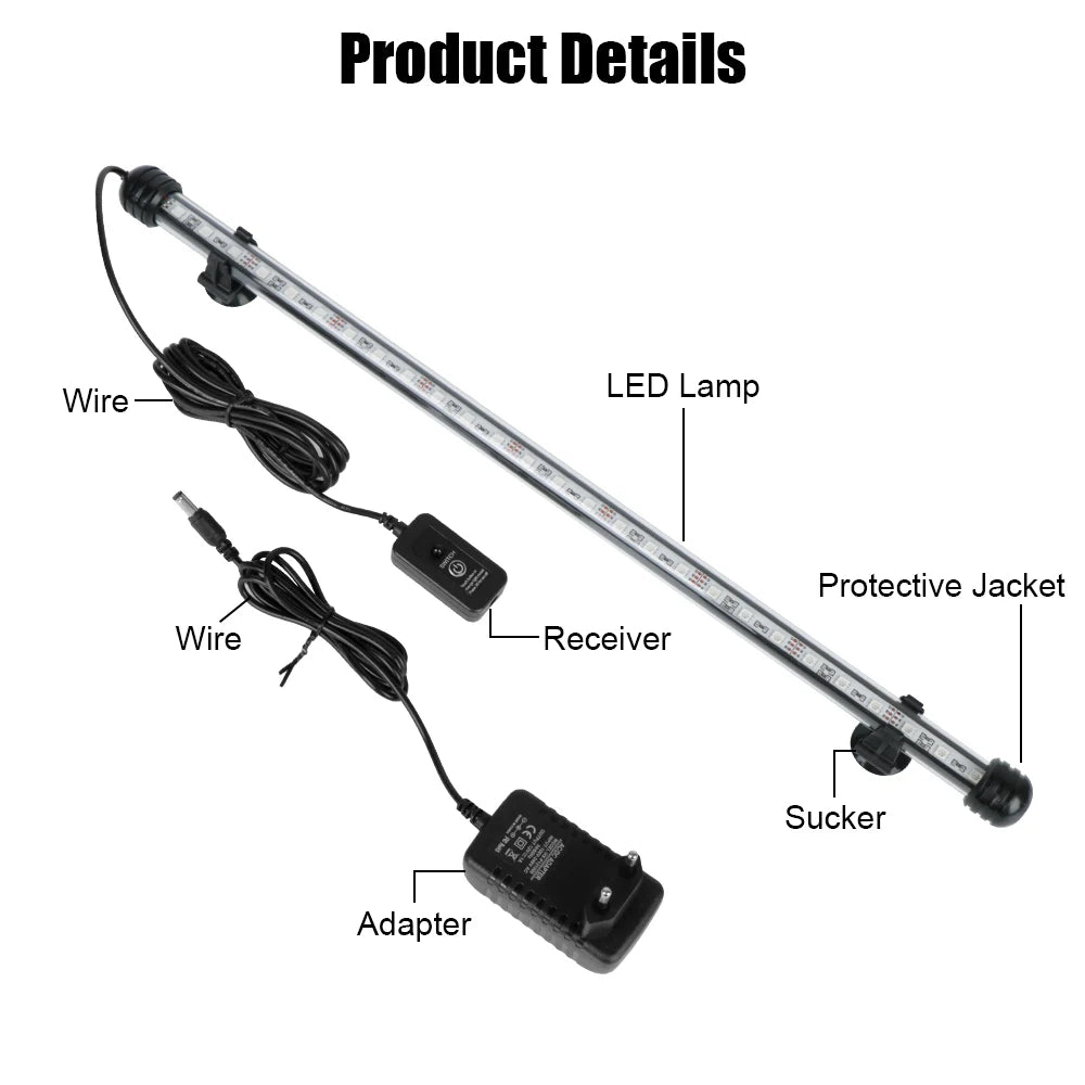Fish Tank Light Bar 5050 RGB LED 28cm 48cm Waterproof Aquarium Submersible Lamp Remote Control 16 Kinds of Colors EU Plug