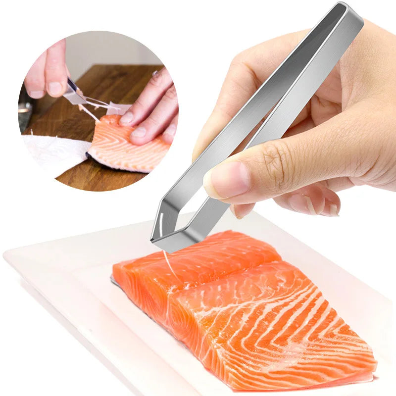 1pcs 430 Stainless Steel Fish Bone Tweezers Pincer Clip Puller Remover Tongs Fish Bone Plucking Clamp Kitchen Gadgets Tools