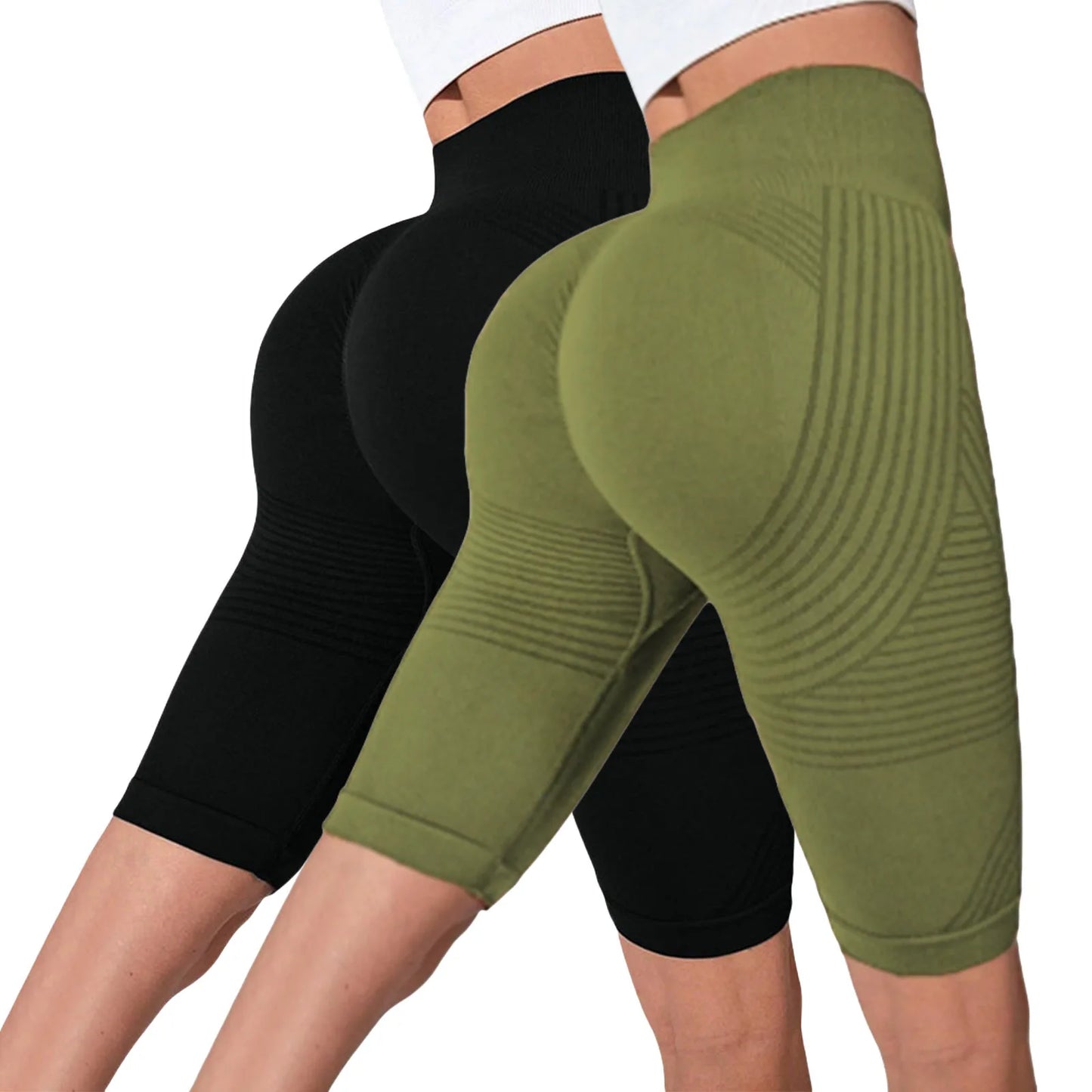 2-Pack of European and American hot-selling seamless hip-lifting fitness pants, belly-tight high-waisted peach hip yoga shorts