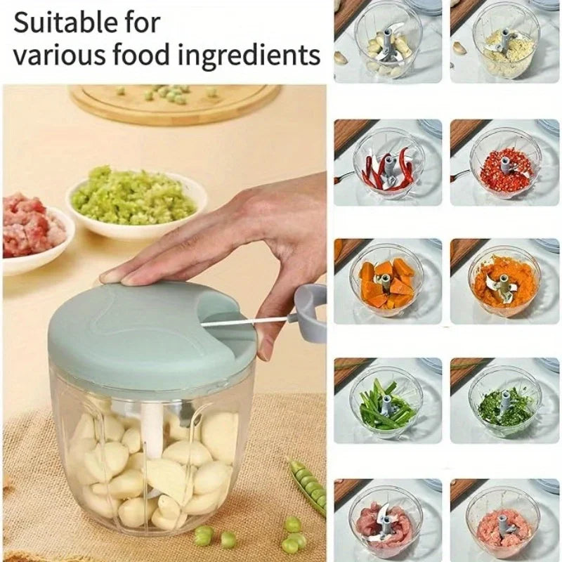 Garlic Mincer Hand Cutter - Hand Pull String Food Processor Vegetable Chopper - for Onion, Ginger, Fruits, Nuts, Dishwasher Safe