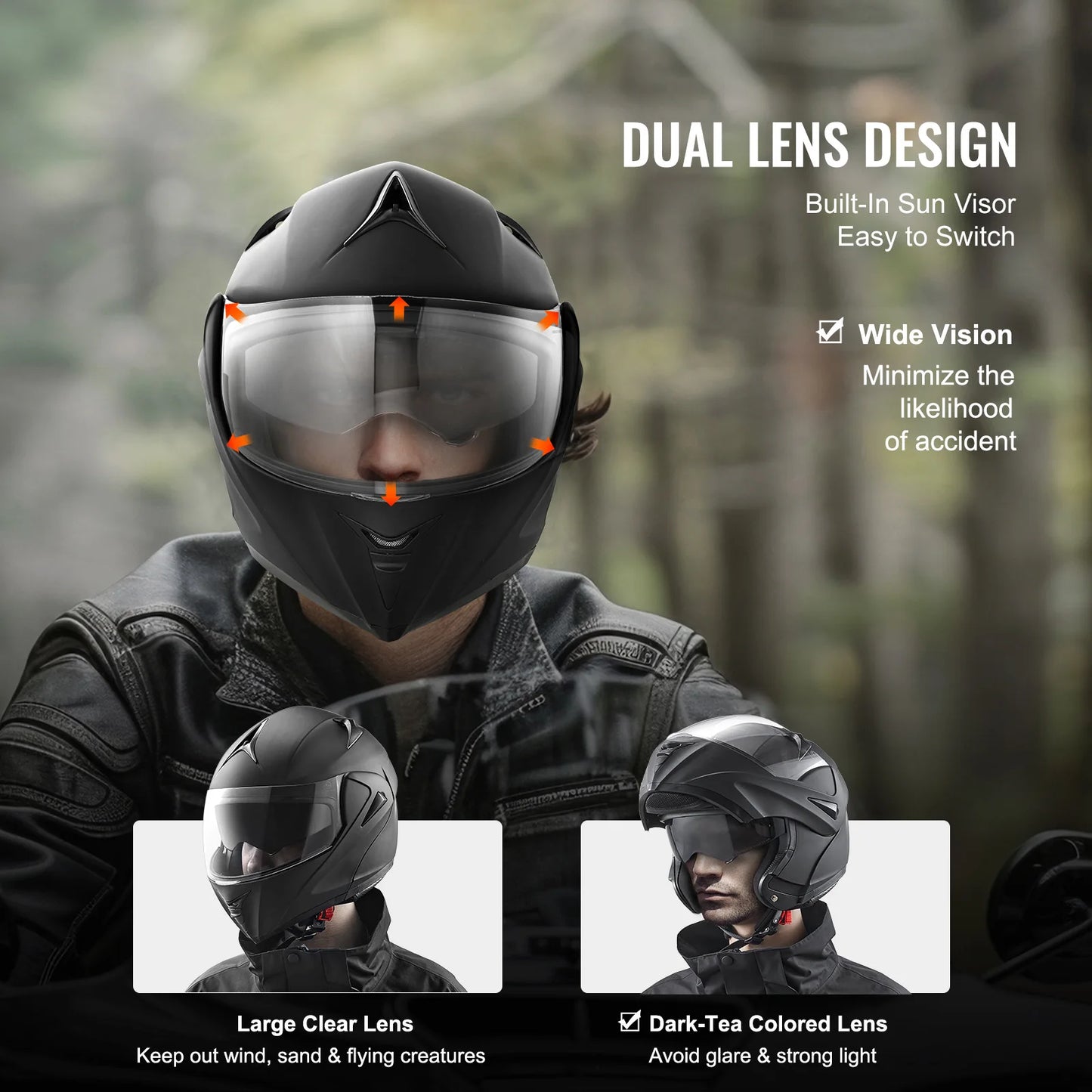 SucceBuy Motorcycle Helmet, Unmasked, Smart Street ABS & High Density Helmet with Interchangeable Lens, Fit to Youth and Adults