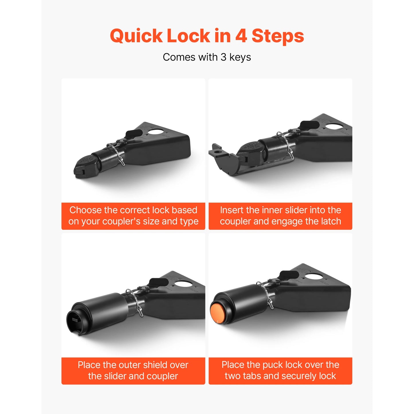 SucceBuy Trailer Lock Fits 2 & 2-5/16in Bulldog Trailer Couplers Hitch Lock with 3 Keys & Security Chains RV Trailer Boat Locks