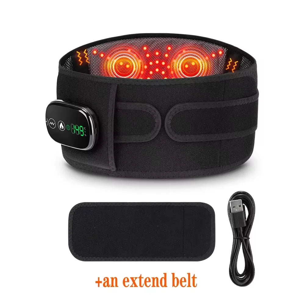 Cordless Heated Vibration Massage Belt Infrared Waist Massager Lumbar Support Decompression Back Brace Muscle Relax Relieve Pain