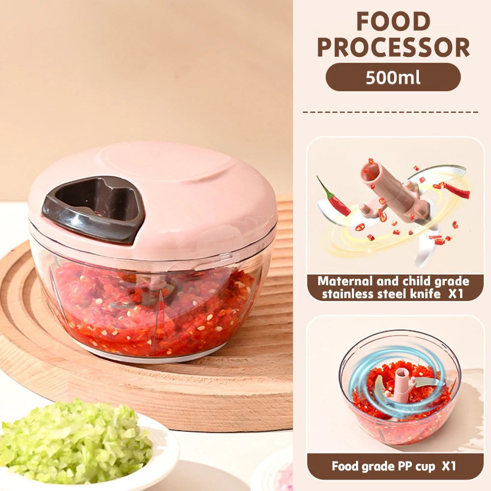 500ml Manual Food Processor Vegetable Chopper, Portable Hand Pull String Garlic Mincer Onion Cutter for Veggies, Ginger, Fruits