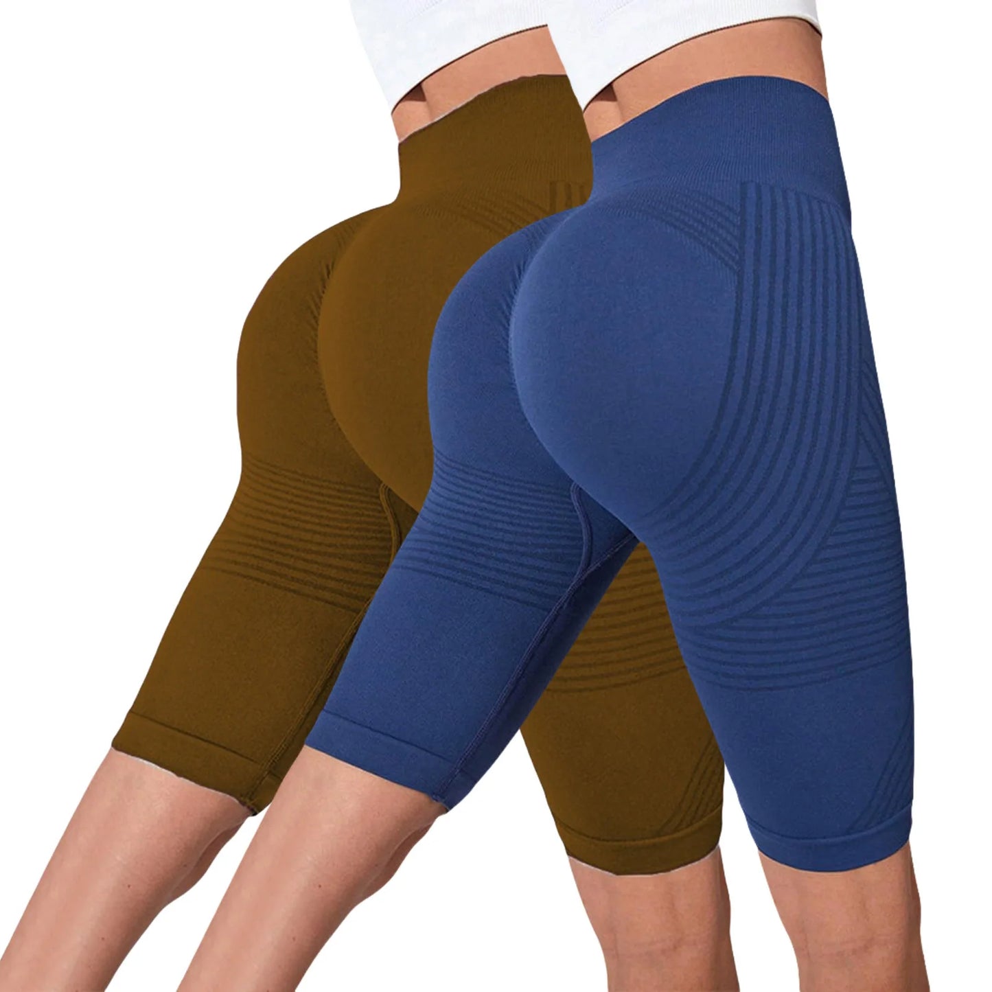 2-Pack of European and American hot-selling seamless hip-lifting fitness pants, belly-tight high-waisted peach hip yoga shorts