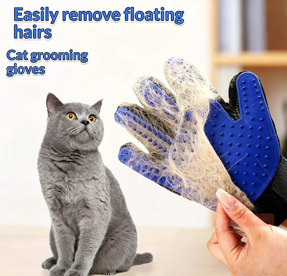 2-in-1 Pet Grooming Gloves, Silicone Deshedding Brush & Massager for Dogs Cats, Removes Loose Hair, Boosts Circulation, Bathing