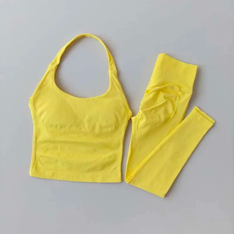 2 Piece Sports Gym Set Strappy Bra Yoga Underwear Short Sport Leggings Bicycle Running Sportswear Woman Seamless Yoga Set