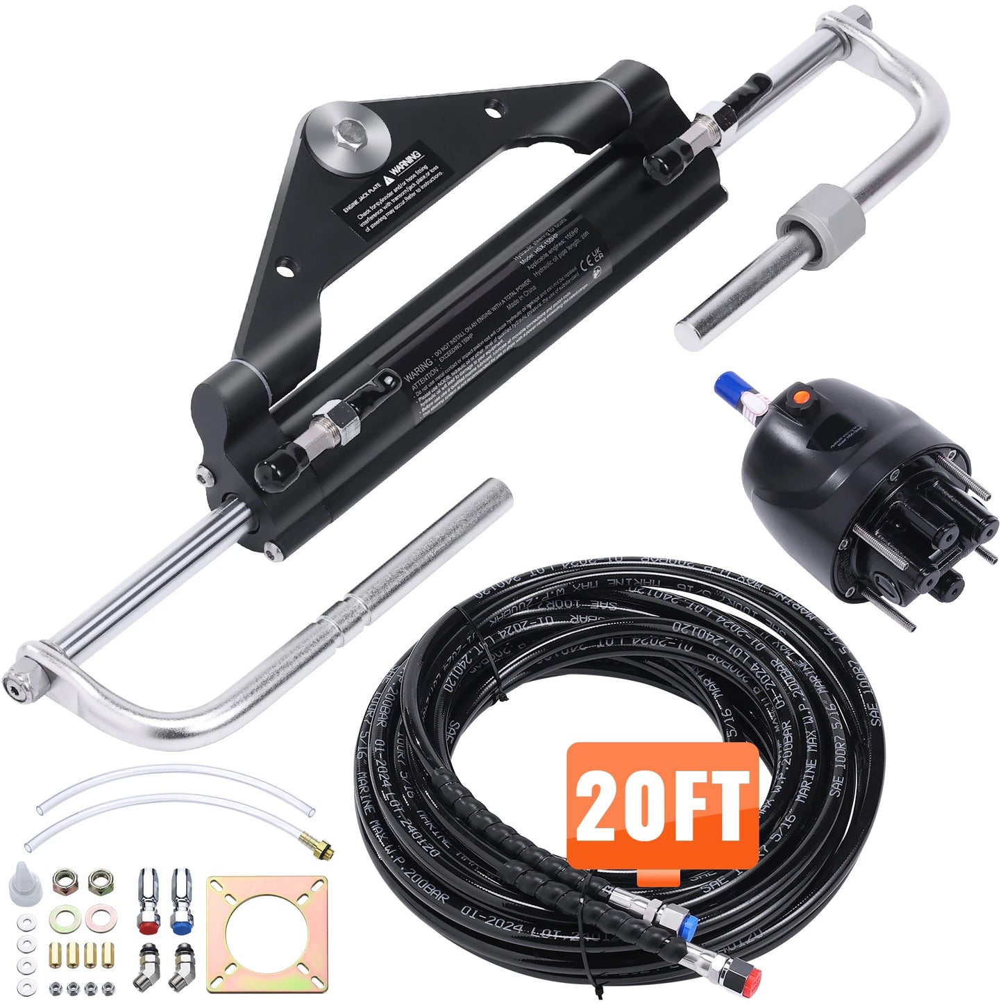 SucceBuy Outboard Hydraulic Steering System for Engine Till 150HP 20Ft Hose HK4200A3 HT4420H Marine Helm Cylinder Accessories