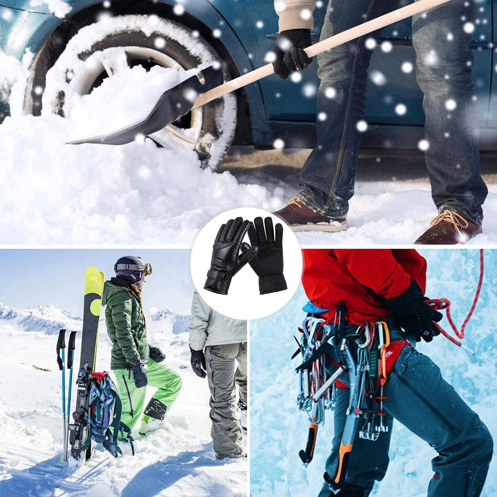 Leather Electric Heating Gloves Waterproof Outdoor Warm Hand Heating Gloves Touchscreen Hand Warmer for Hiking Skiing Fishing