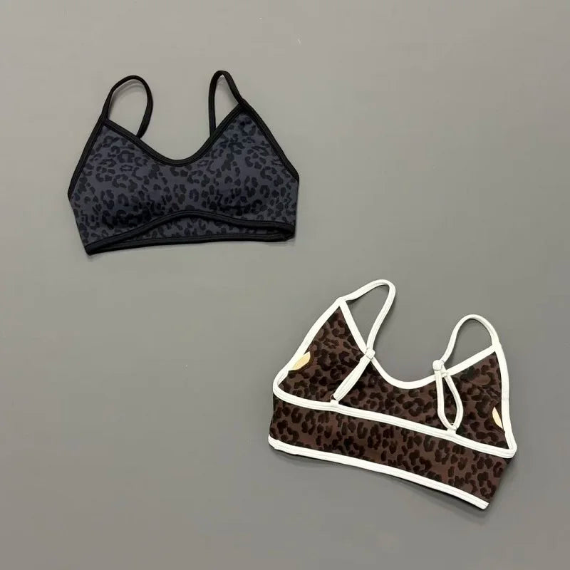 Women Leopard Print Sports Bra Wirefree Breathable Soft Comfortable Top High Support Push Up Gym Workout Yoga Fitness Bra