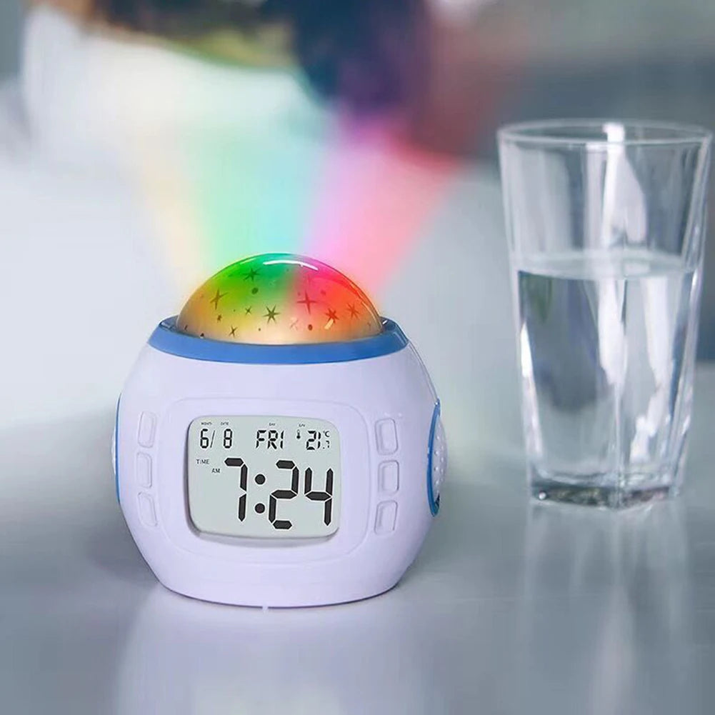 Music Alarm Clock Color Change Sky Star Projector Night Lamp Glowing Alarm Clock