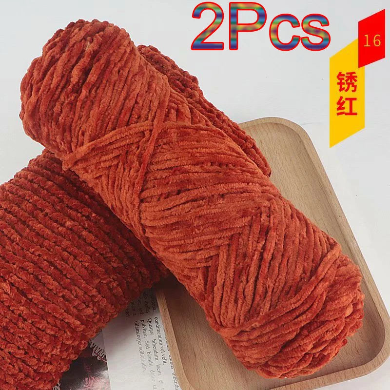 2Pcs Chenille Yarn hand Knitting 100% Polyester Velvet Yarn Crocheting Amigurumi bag line knit sweater blanket hat scarf threads