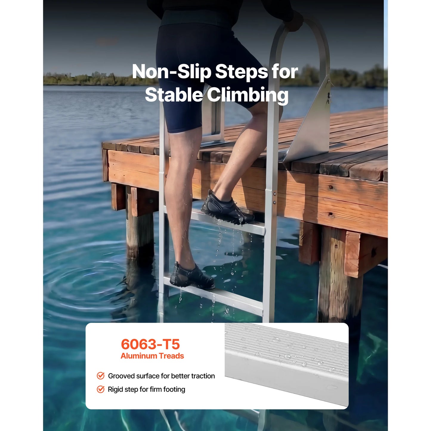 SucceBuy 4-Step Flip-Up Dock Ladder, 350 lbs Aluminum Alloy Swim Ladder for Pontoon Boats, Non-Slip Steps for Lake & Marine Use