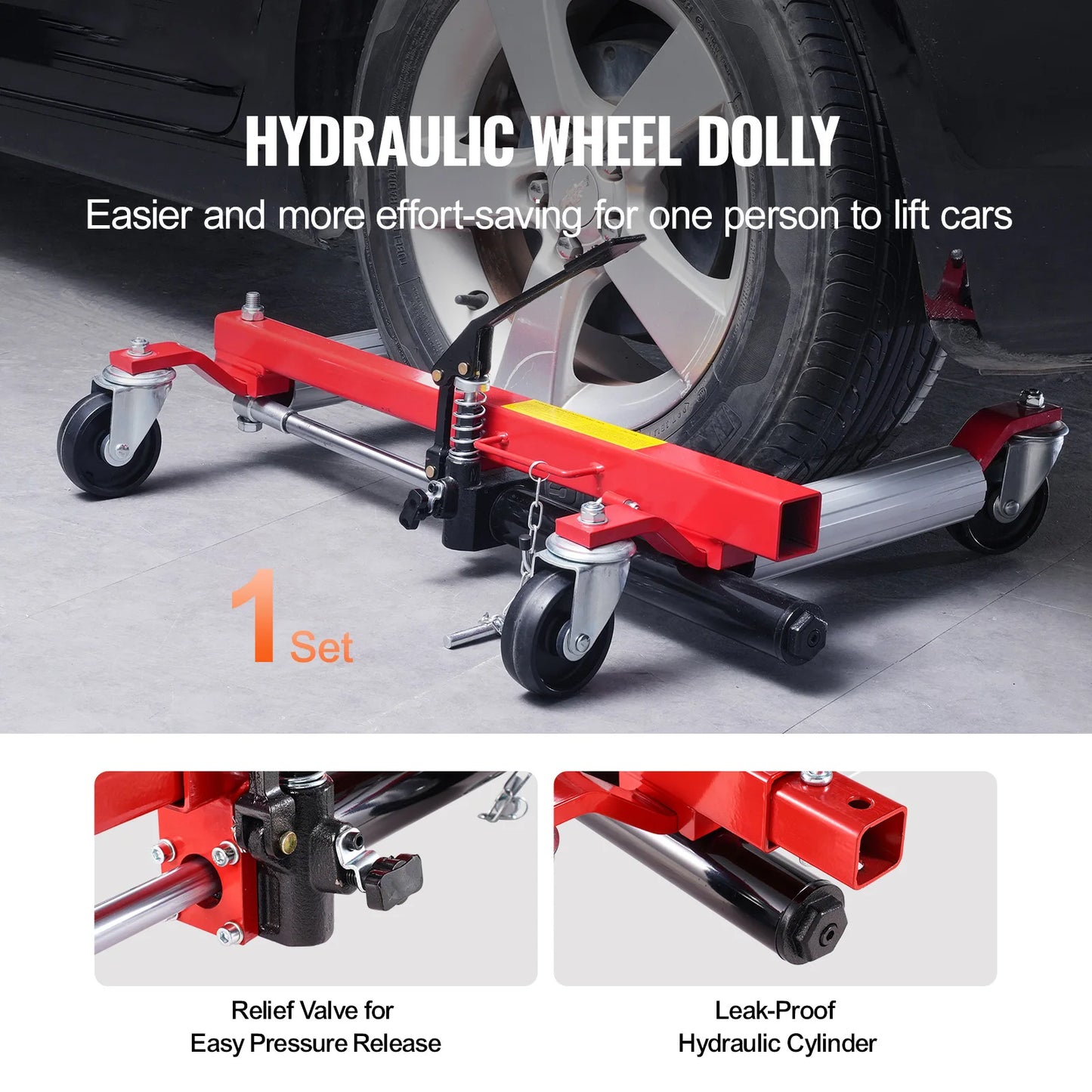 SucceBuy Wheel Dolly Heavy Duty Vehicle Positioning Hydraulic Tire Jack Max Capacity 1500 Lbs  Dolly for Car Auto Repair Moving