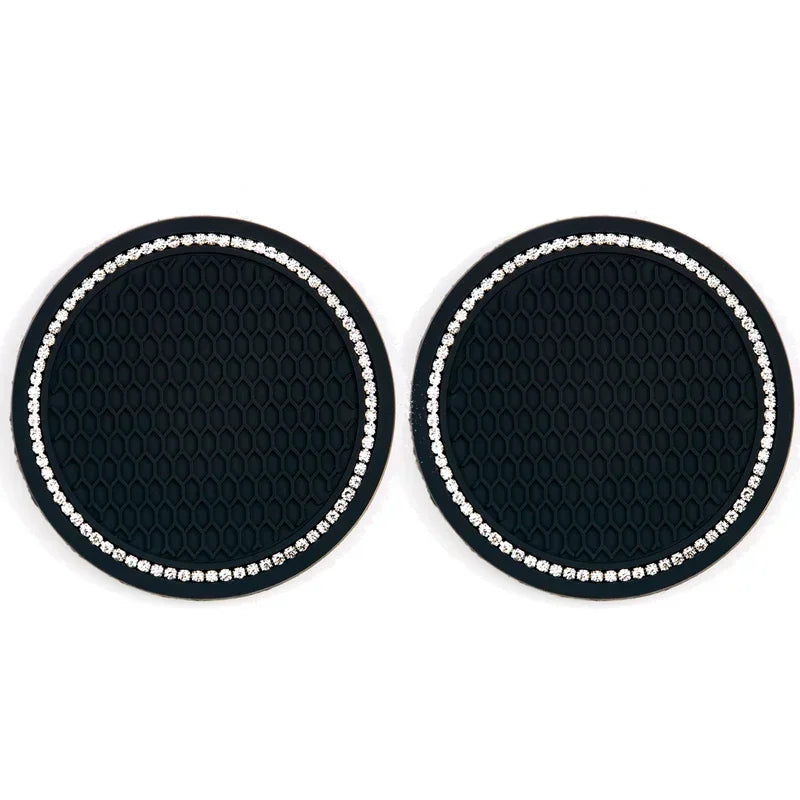 2pcs Bling Creative Auto Car Accessories For Woman Rhinestone Anti Slip Universal Cup Holder Diamond Car Coaster