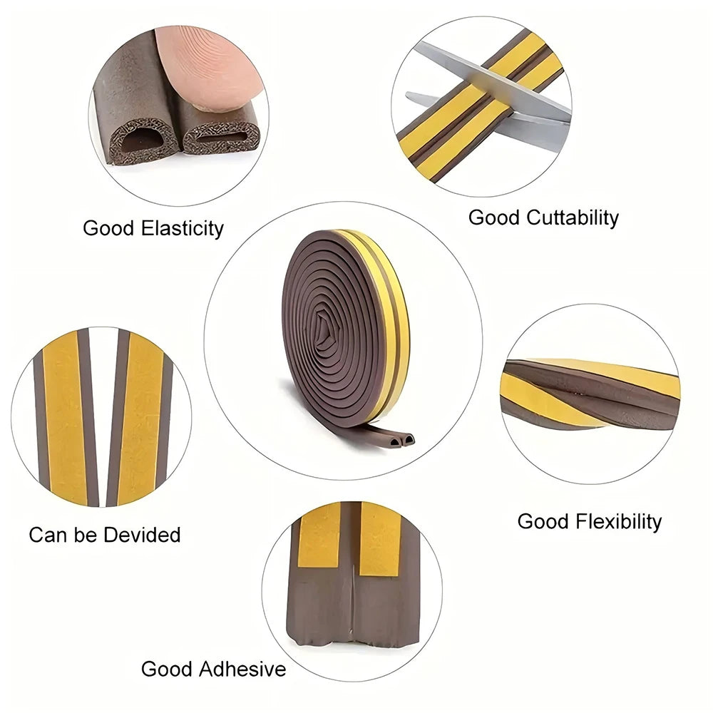 5m/10m DIEP Shape Door Seal Strip Self-adhesive Window WeatherStripping Insulation Noise Rubber Sealing Strip Draft Stopper Tape