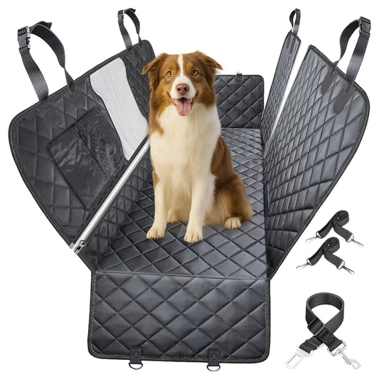 NonSlip Protector Mat with Mesh Window and Side Protection Dog Hammock Car Rear Seat Protection Cover for Cars/Trucks/SUV