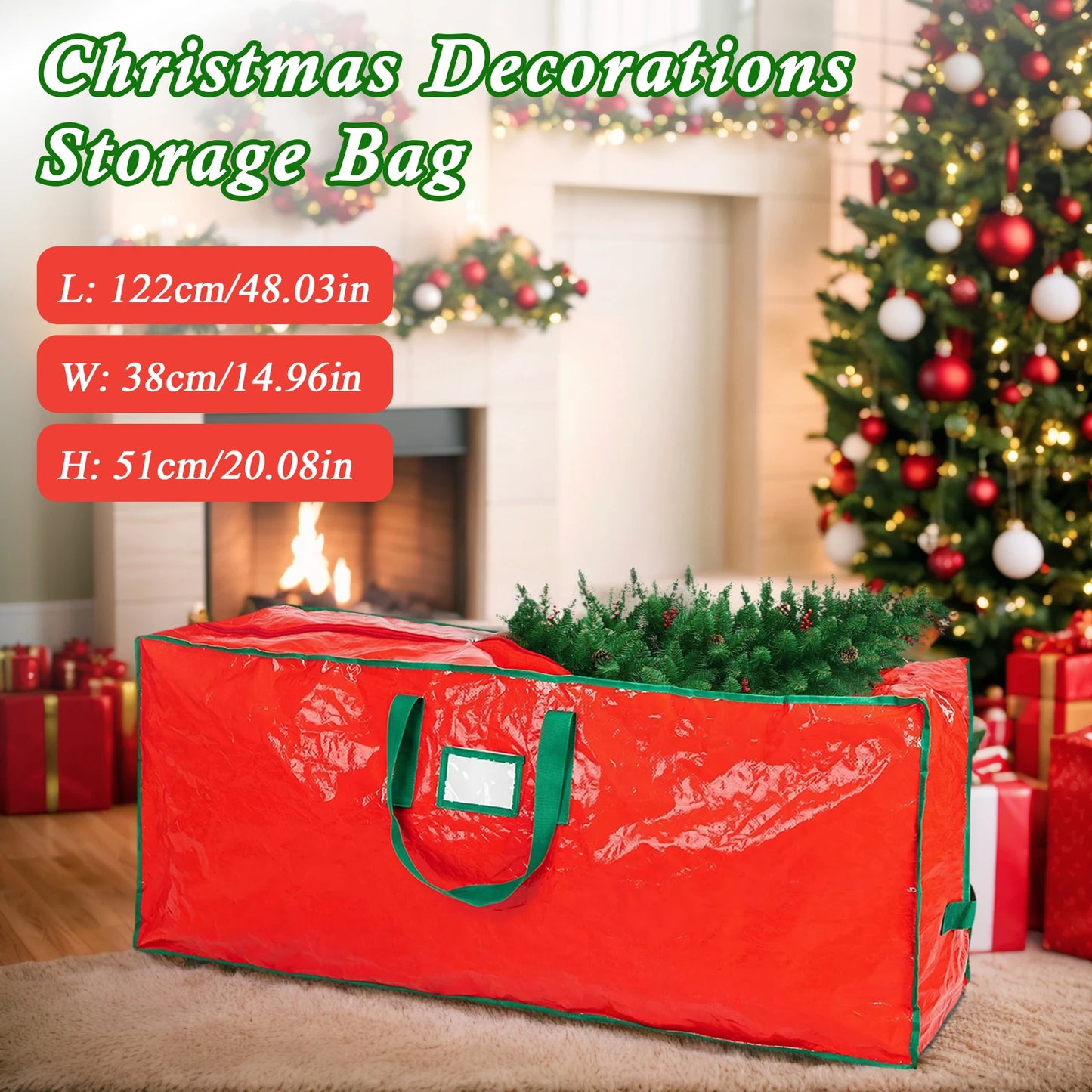 PE Xmas Tree Storage Bag w/ Handle Waterproof Fold Tree Package Bag (122 RED)