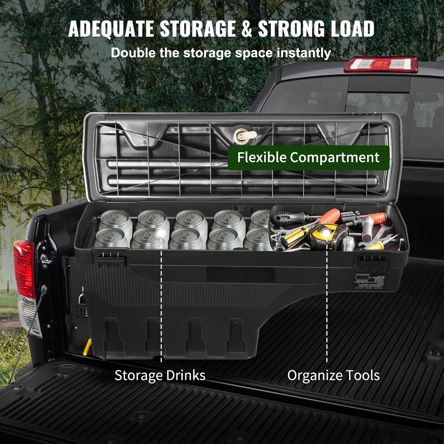 SucceBuy Truck Bed Storage Box Toyota Tundra 2007-2023 Driver Side Lockable Lid Waterproof ABS 6.6 Gal with Password Padlock