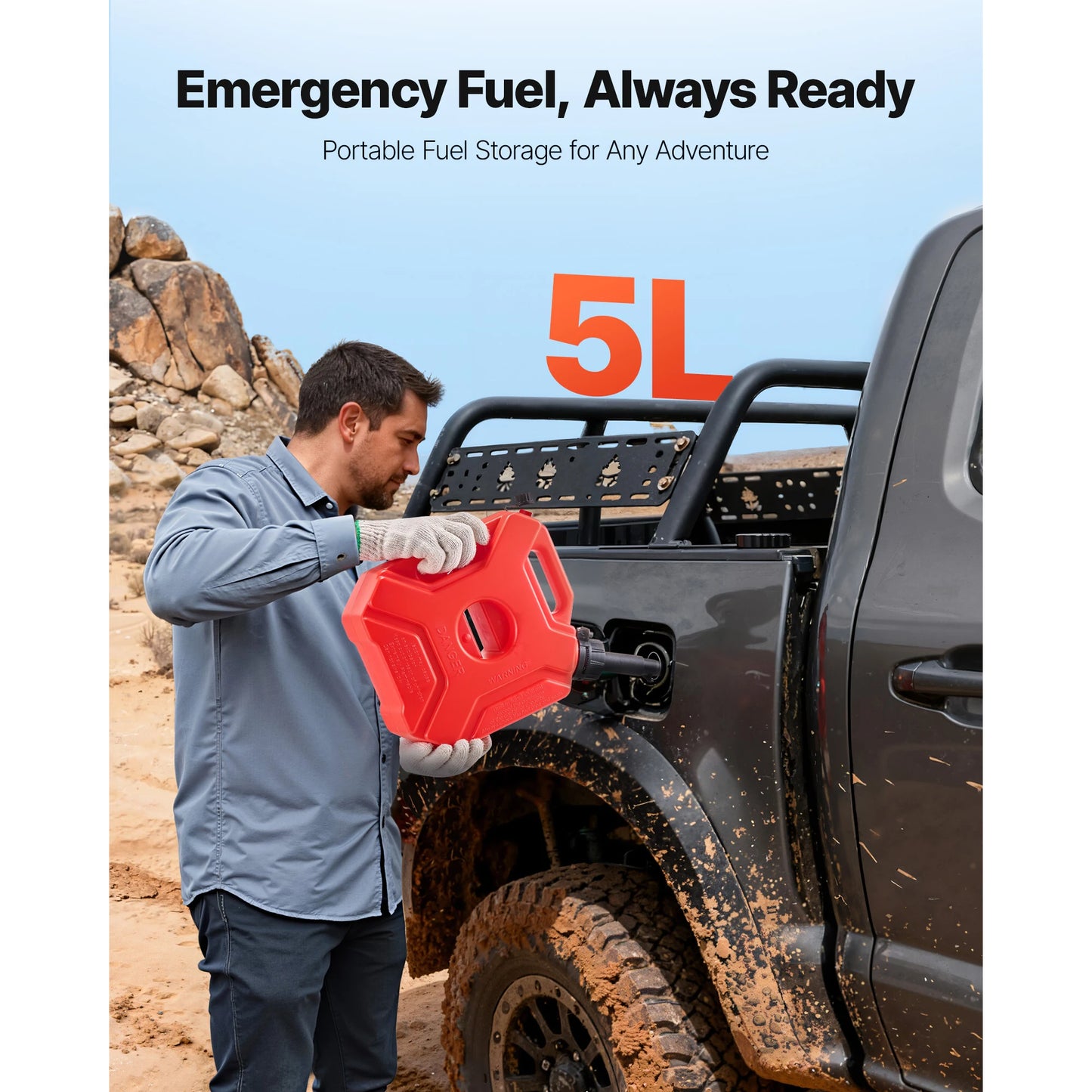 SucceBuy Fuel Container 1.3 Gal Secure Leak-proof Portable 15 L/min Max Flow Rate with Spout and Lockable Bracket for Most Cars