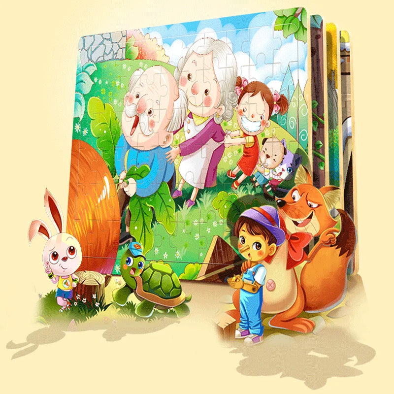New Sale 60Pcs Cartoon Wooden Puzzle Children Animal Vehicle Jigsaw Toy 2-6 Year Baby Early Educational Toys for Kids Game