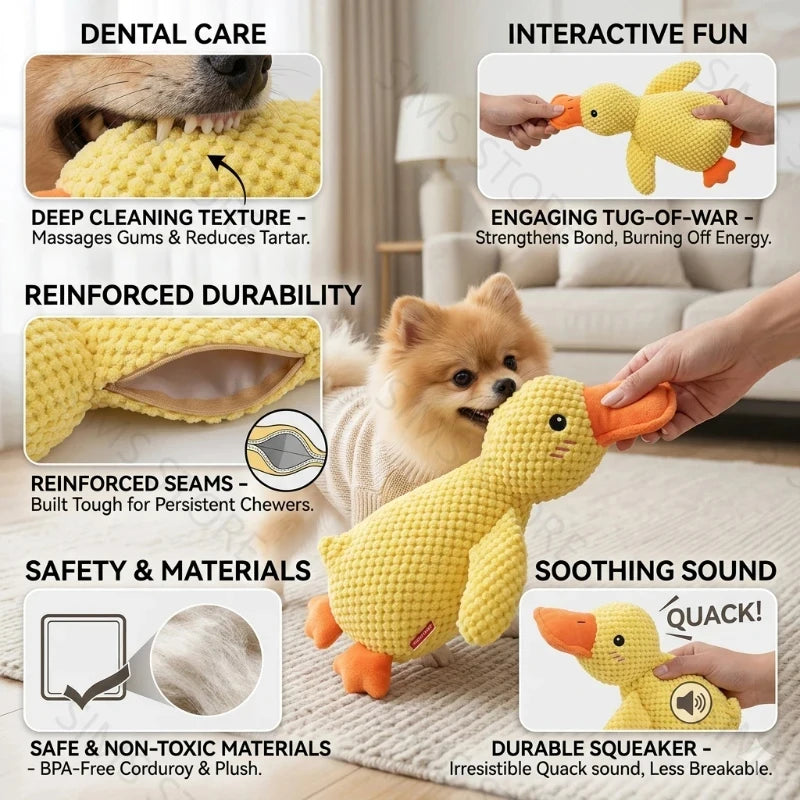Yellow Duck Plush Dog Chew Toy Bite Resistant Molar Puppy Interactive Toy Relieve Boredom for Small Pet Dogs
